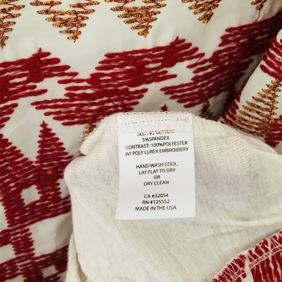 Anthropologie Dolan T-Shirt Aztec Embroidered Red Bronze Woven XS - Picture 3 of 5